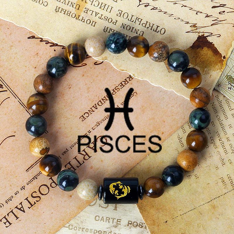 12 Constellation Zodiac Signs Bracelet Men Women Natural Tiger Eye Stone Beaded Couples Bracelets Scorpio Birthday Beads Jewelry