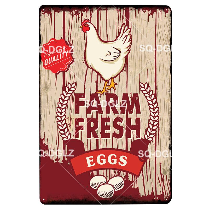 

Свежие яйца, металлическая вывеска, винтажная жестяная вывеска с курицей, декор для бара, доска, декор для фермы, метален, борден, постер, тарелка 20x30cm（7.8x11.8inch）