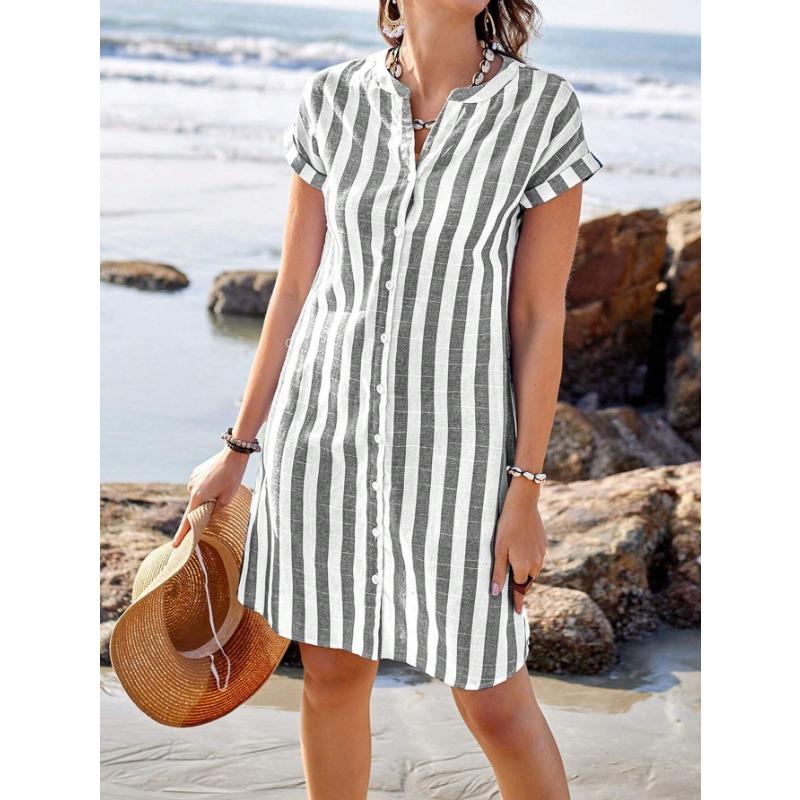 Women's Summer Shirt Is Fashionable Loose and Casual with A Casual Striped Dress