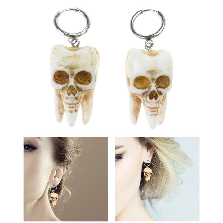 Stili Punk Teschio Dente Lega Robusta Resina Orecchini Gothics Fatti a Mano Gioielli Moda Donna Accessorio per Uso Quotidiano