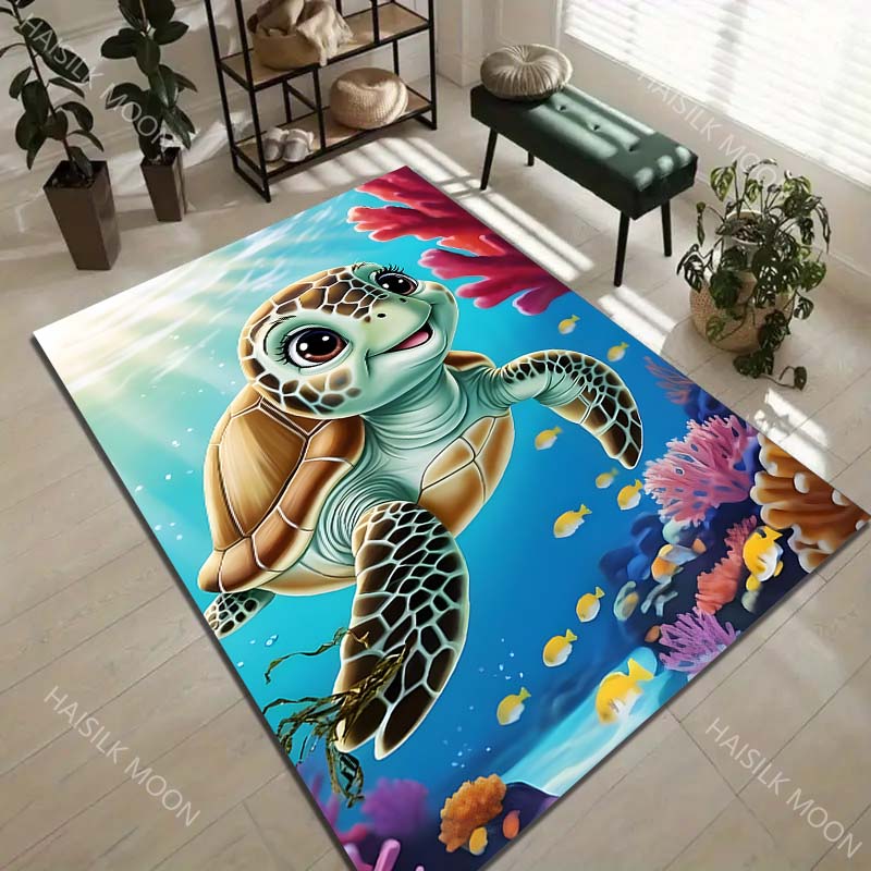 1PC Turtle and Coral Reef Carpet for Living Room Bedroom Sofa Home Decor Rus Non-slip Floor Mat Luxury Gift Multiple Sizes