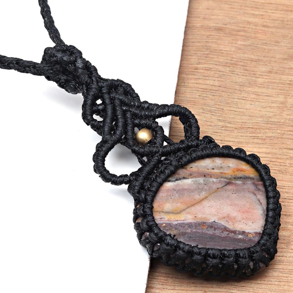 Gemstone Handmade Jewelry Ocean Jasper Macrame Thread 20-36''Ad Necklace Ethnic