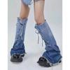 Women Cute Denims Leg Warmers Girls 80s Harajuku Punk Knee High Leg Socks Preppy Stockings Gothic Clothes Y2K Streetwear