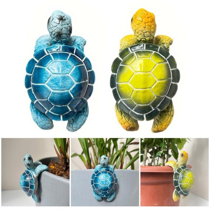Whimsical Tortoises Figurine Planter, Resin Hanging Garden Outdoor Accent Ornaments for Pots and Home Decoration Garden