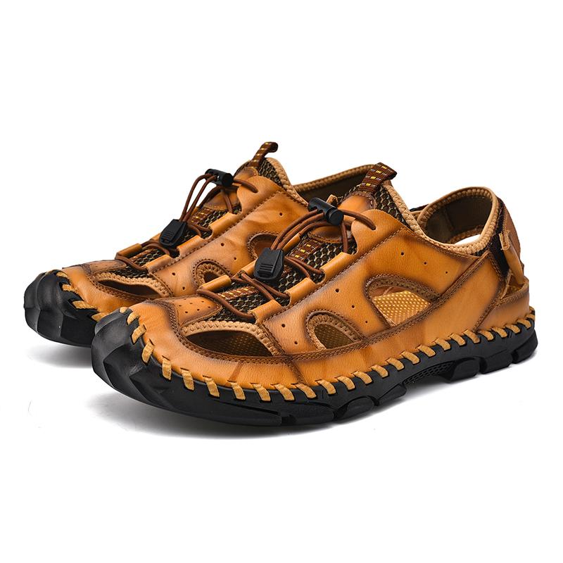 Sommer Herren Ledersandalen Herren Sandalen mit geschlossenen Zehen Atmungsaktive lässige Sneaker Sandalen für Herren Herrensandalen