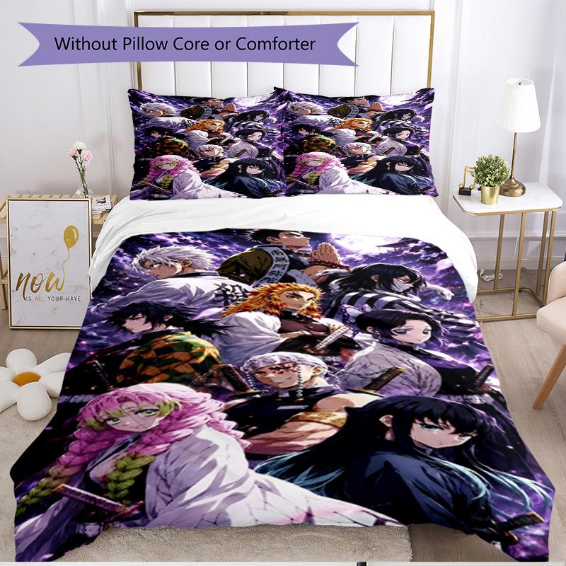 3pcs Duvet Cover Set (1*Duvet Cover + 2*Pillowcase, Without Core), Demon Slayer Print Soft All‑Season Bedding Set, Home Bedroom Decor Gift