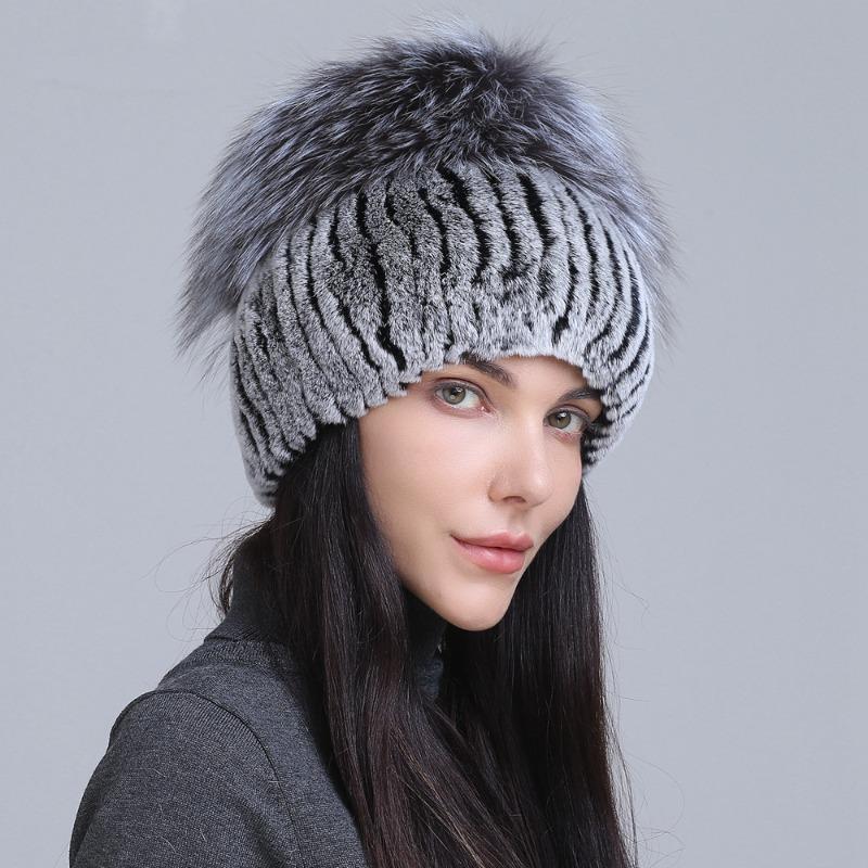 New fur hat Rex rabbit hat thickened versatile fox hair mushroom hat women's winter warm hat