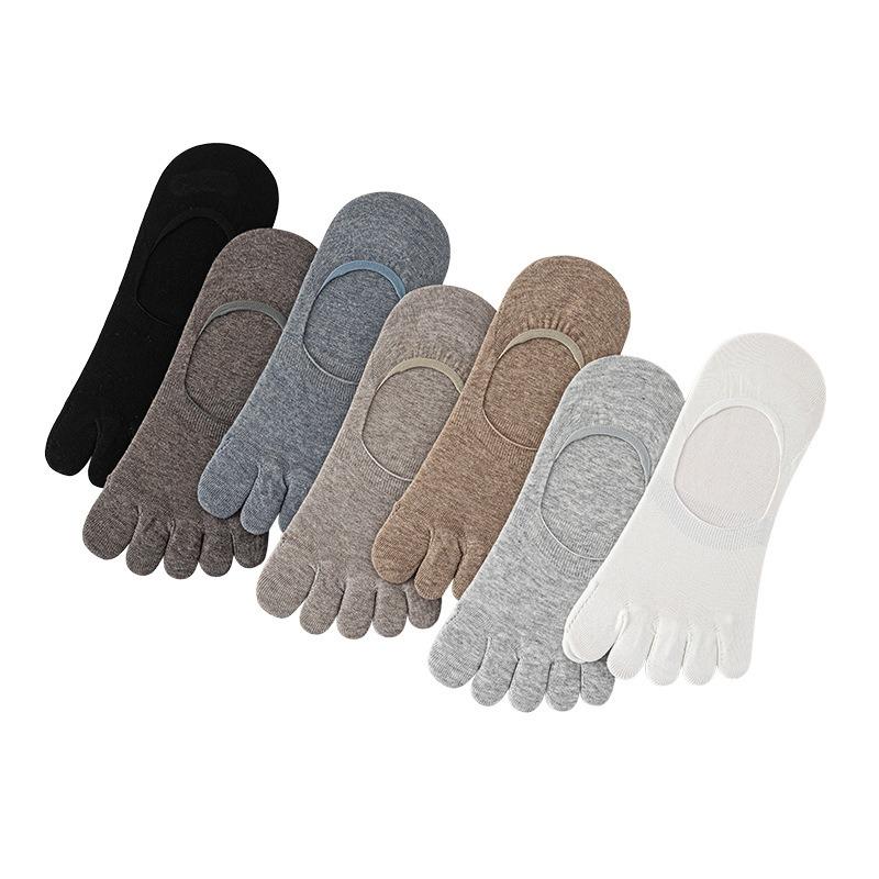 Men's Solid-color Casual Boat Socks, Spring and Summer Breathable Thin Cotton Antibacterial and Deodorizing Short Socks, Summer Toe Socks