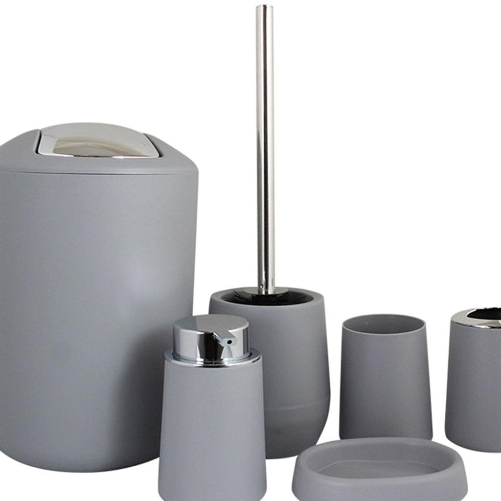 Set of 6 Bathroom Accessories Set Bath Ensemble Lotion Dispenser Trash Can