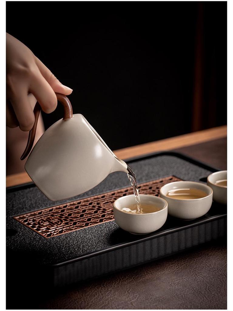 High-End Ru Kiln Ceramic Kung Fu Tea Set - Luxury Gaiwan Teapot, Tray, and Cups for Home.