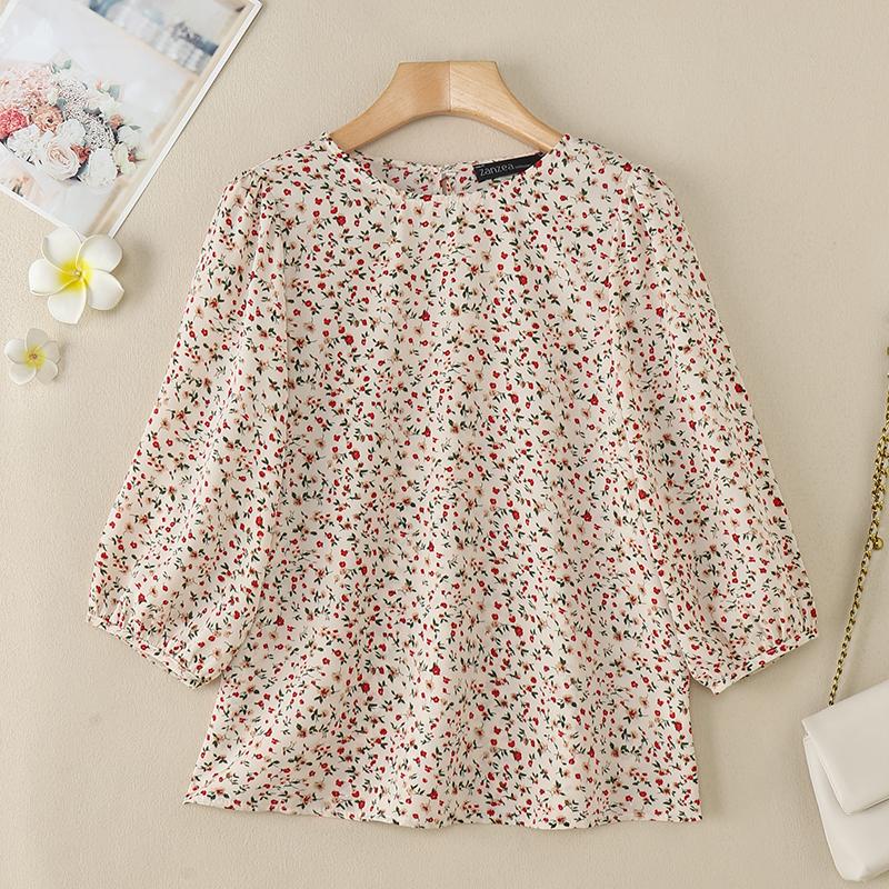 

ZANZEA Винтажные блузки свободного кроя с рукавом три четверти и цветочным принтом 3XL