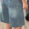 Summer Women's Denim Shorts High Waist Knee Length Loose Pants Wide Leg Loose Denim Shorts with Pockets