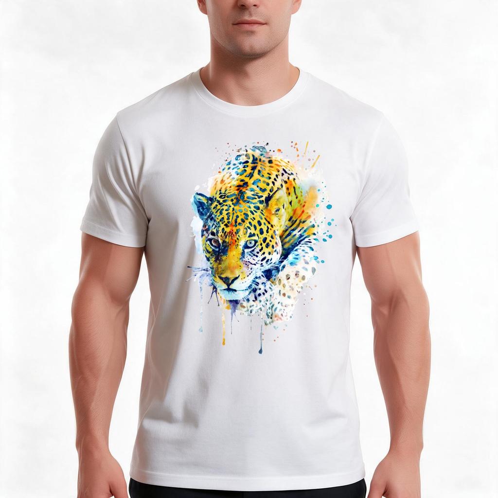 Lurking Leopard Watercolor Tshirt Summer Casual Cotton Tee Oversized Streetwear Tops Vintage Graphic Print Unisex Unisex Unisex