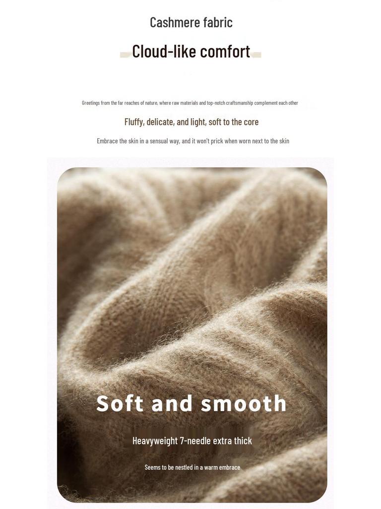 Women's Thickened Cashmere Sweater - Autumn/Winter, Half-High Neck, Twist Pattern Pullover, Casual Fashion.