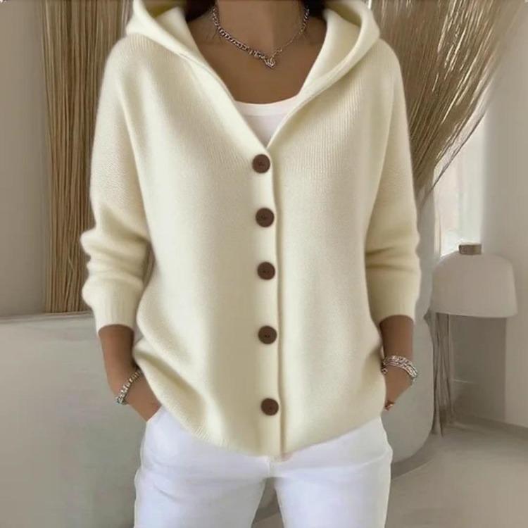 Autumn Winter Knitted Hooded Sweater Cardigan Button Casual Fashion Solid Color Women Wear
