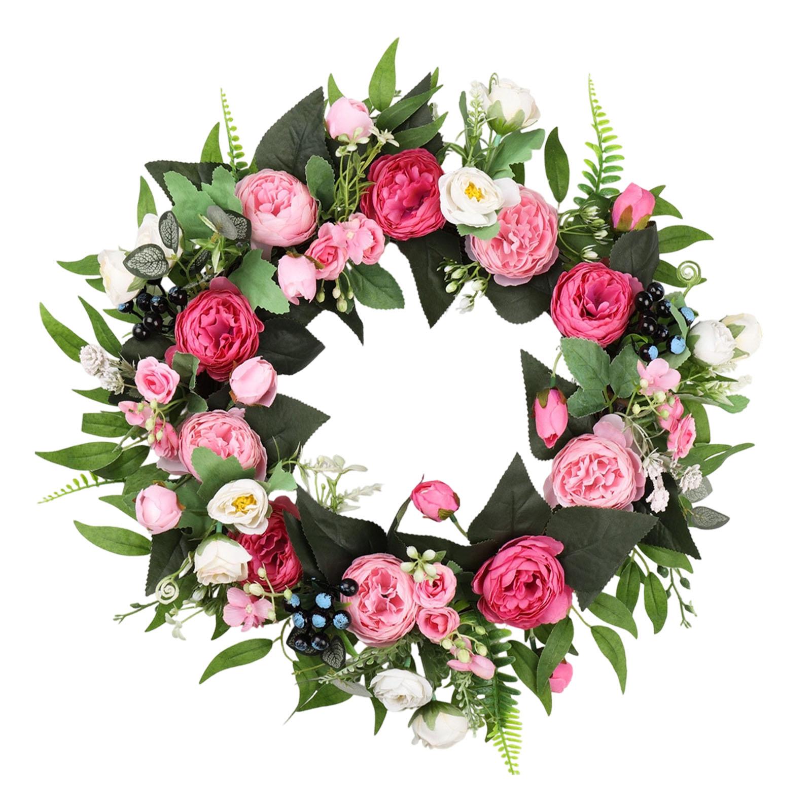 Artificial Peony Wreath Silky Fabric Beautiful Fadeproof Flower Wreath for Door Wedding Wall Decoration