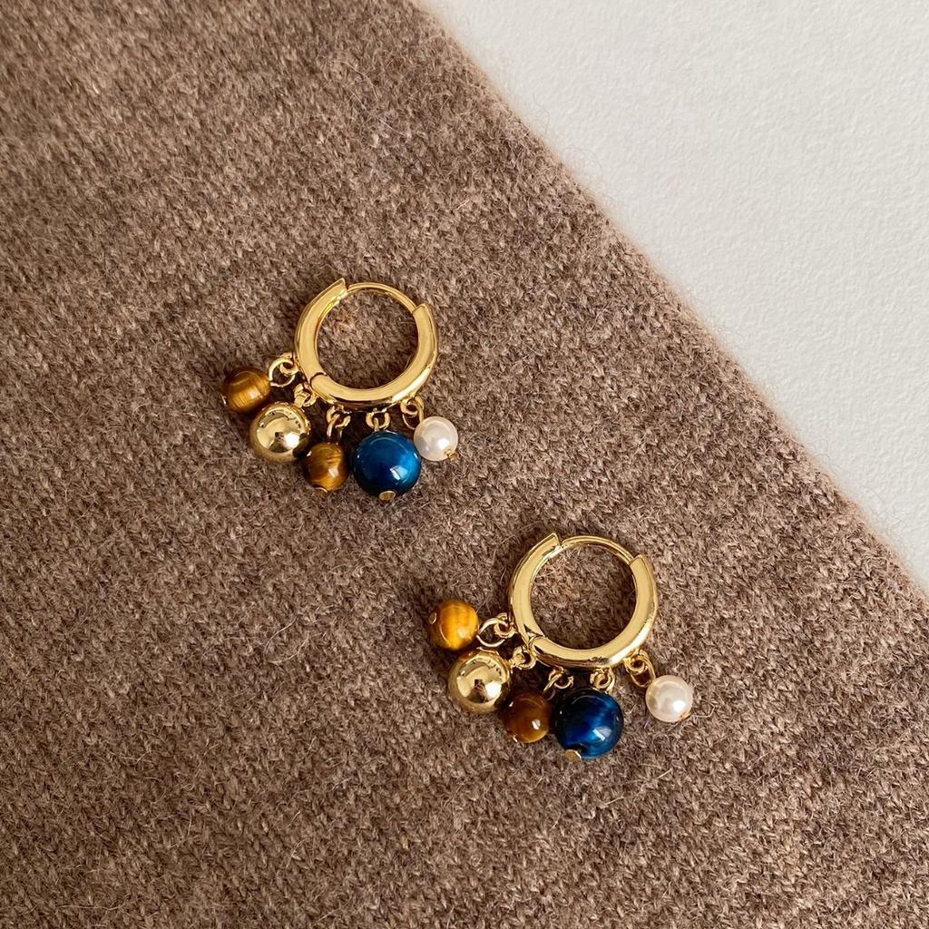 Hong Kong style fashion elegant personalized jewelry natural agate stone pendant ring gold-plated earrings