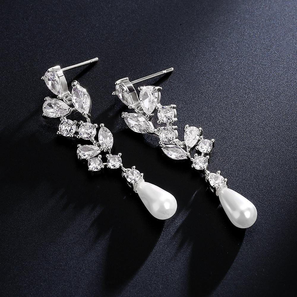 ZAKOL Classic Gorgeous Sliver Color Shiny Zirconia Drop Earrings Luxury Festival Zircon Gifts for Women Mom Friends