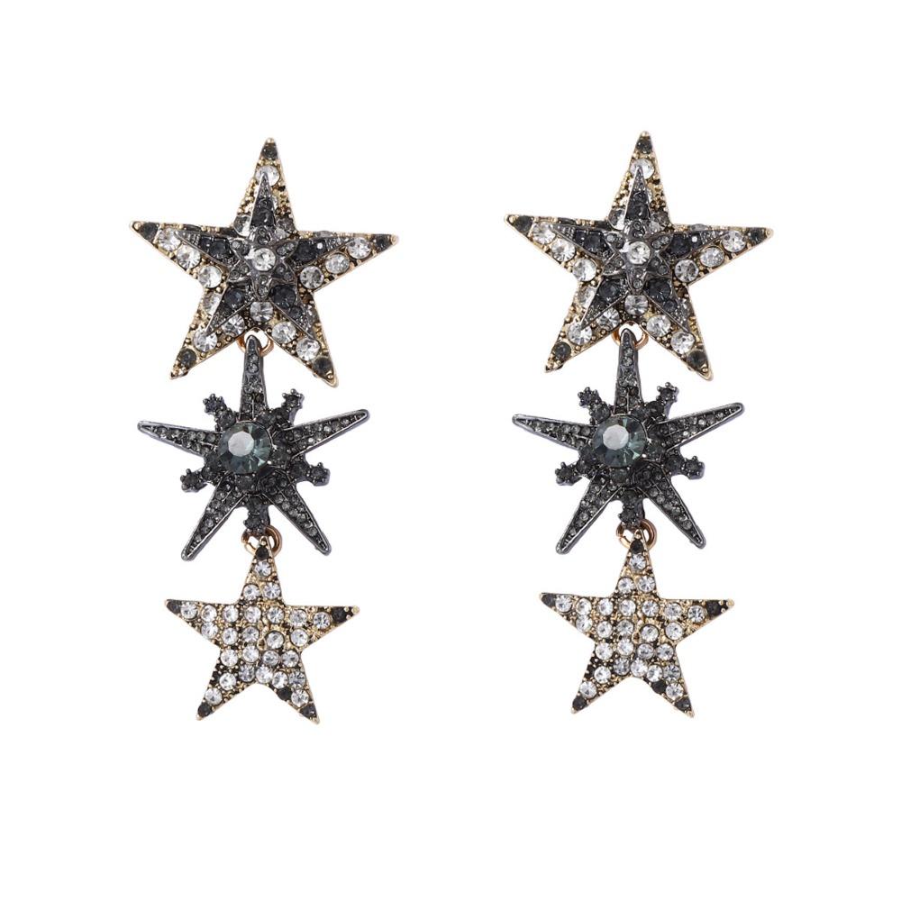 Exaggerated Temperament Shiny Rhinestone Zircon Star Splicing Tassel Dangle Earrings for Women Exquisite Luxury Piercing Jewelry