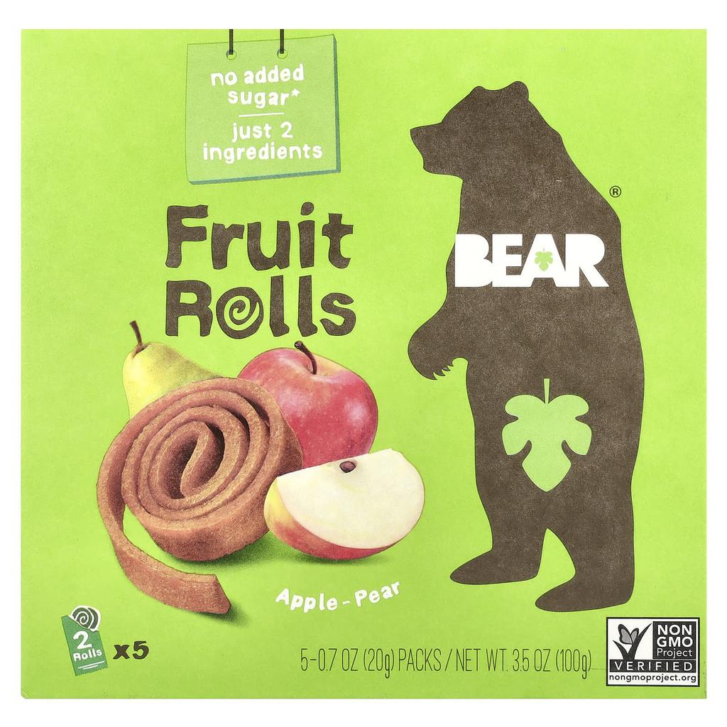BEAR Fruit Roll, Apple-Pear, 5 Packs, 20 G (0.7 Oz) Each