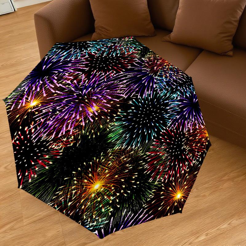 1PC Fireworks Pattern Automatic Open/Close Umbrella with Windproof, 8-Rib Sturdy Canopy, Durable Ribs, Fashionable Design, Outdoor Accessory, Fun Prin