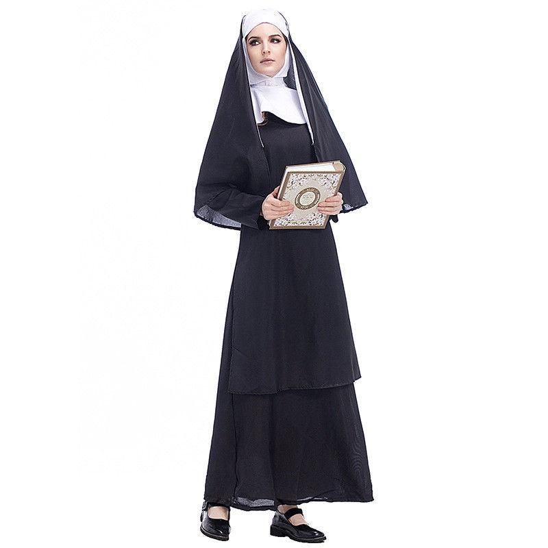 Stock Women Fancy Dress Nun Priest Sister Adult Cosplay Halloween Costume