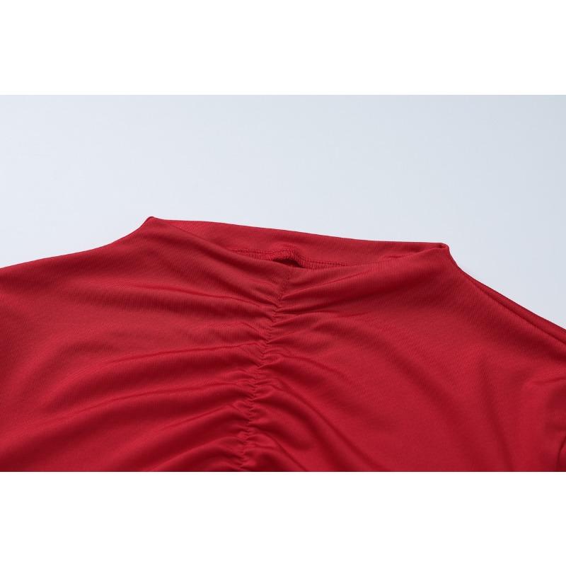 Women's Fall Fashion Floral Embellished Long-sleeved Pleated Slim-fit Hip Wrap Dress