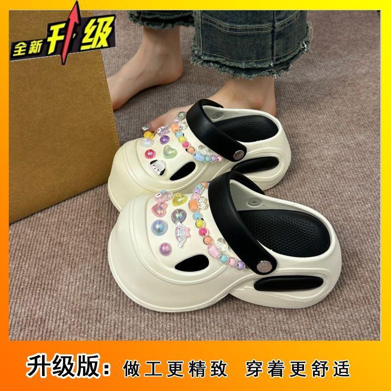 Premium versatile non-slip thick-soled hole shoes for women's outer wear 2025 summer new casual heightening bag head cool slippers