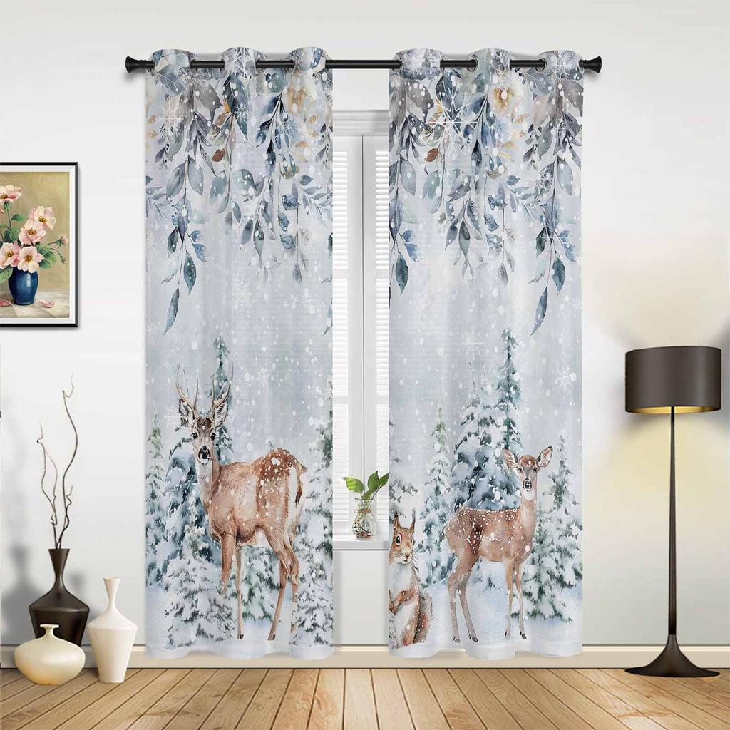 Christmas Ball Poinsettia Print Curtains for Bedroom Living Room Drapes Kitchen Study Room Window Curtain Home Decoration