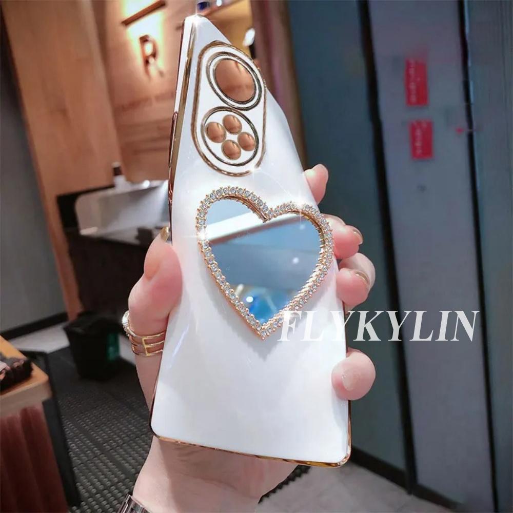 For Samsung A53 A33 A13 A14 A54 A04 A34 A24 A05 A35 A55 A25 A15 Love Mirror With Crystal Chain Electroplated Soft Shell