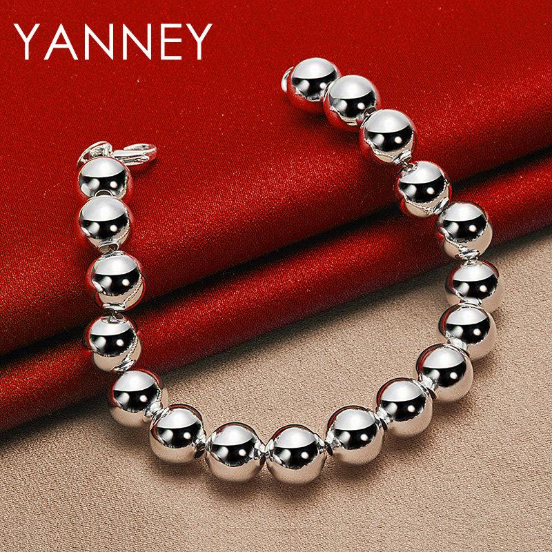 Bracciale in Argento Sterling 925 da 8 Pollici con Perle Sferiche da 10MM Accessori Moda Donna Regali per Feste di Matrimonio Gioielli