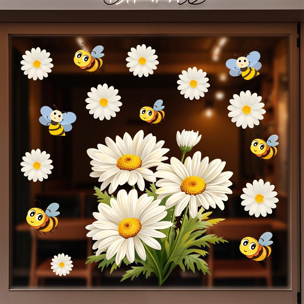 Gänseblümchen Aufkleber - Bienen-Thema Fensteraufkleber - Bäckerei Blumenladen Küche Balkon Aufkleber