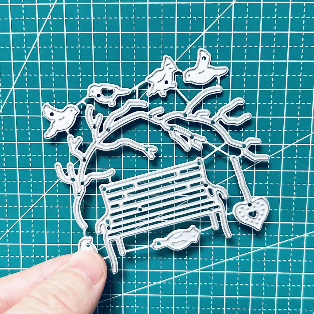 2pcs/set Bird Tree Die Cuts for Card Making, Park Chair Metal Cutting Dies, Metal Die Cutting Mold, Scrapbooking Dies, DIY Etched Embossing Stencil