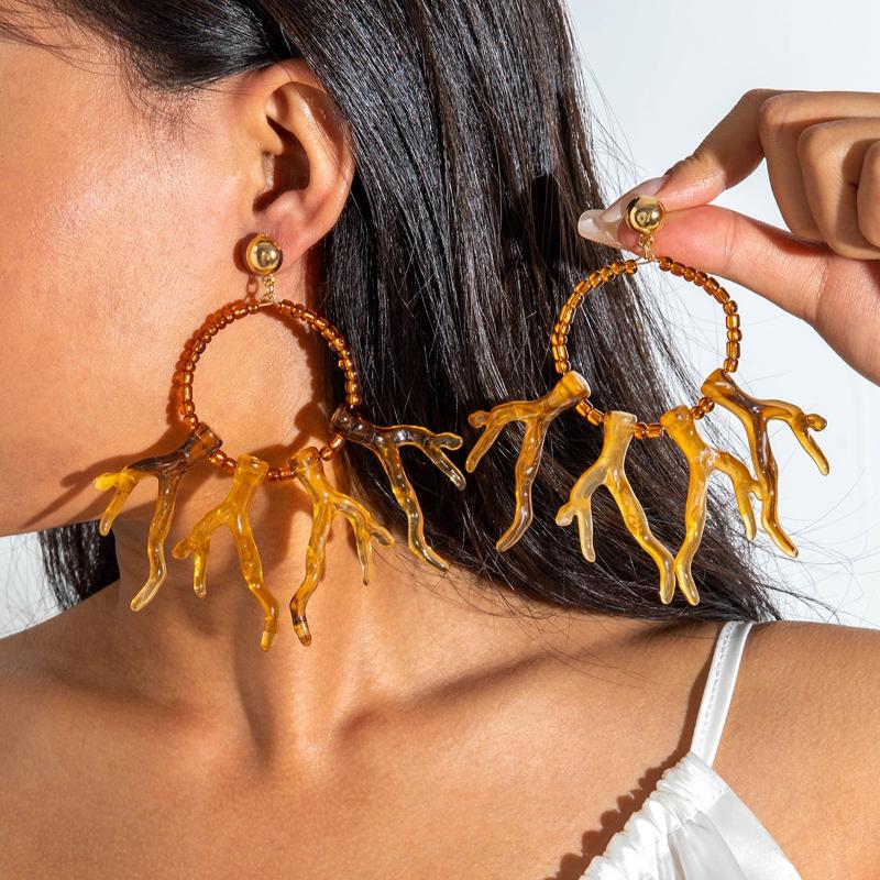 1Pair Bohemian Turquoise Earrings Geometric Acrylic Coral Shaped Earrings For Womens Trendy Jewelry Gift