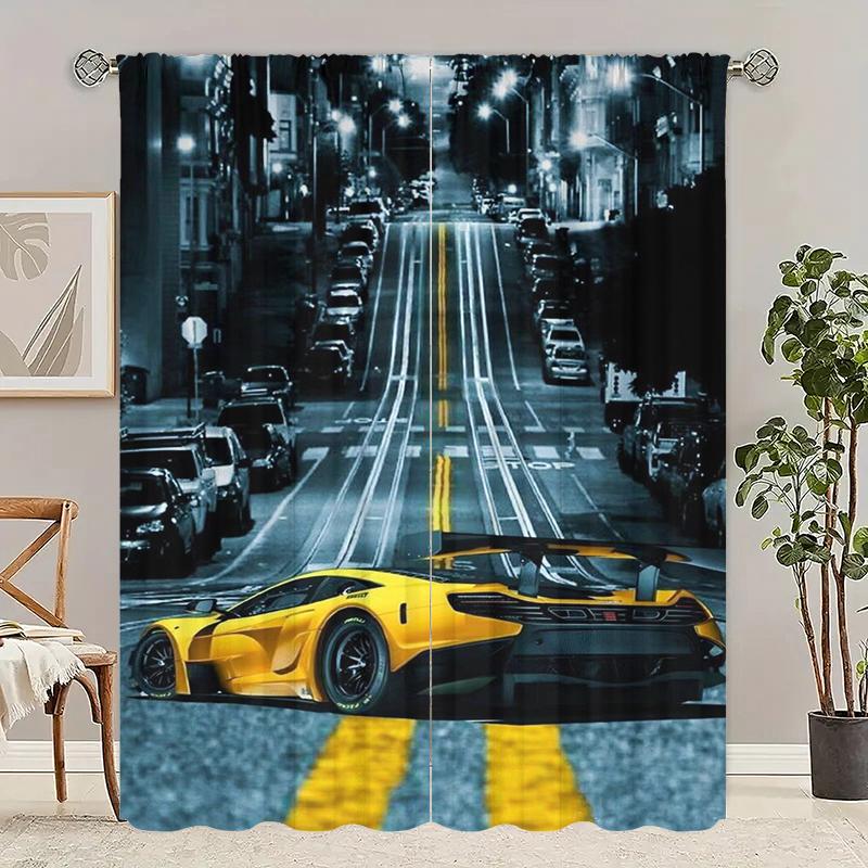 

2 шт. - Уличный суперкар - Штора с принтом - 100% полиэстер, подходит для штор в спальню и украшения гостиной; 29Wx64L(75x166CM)x2