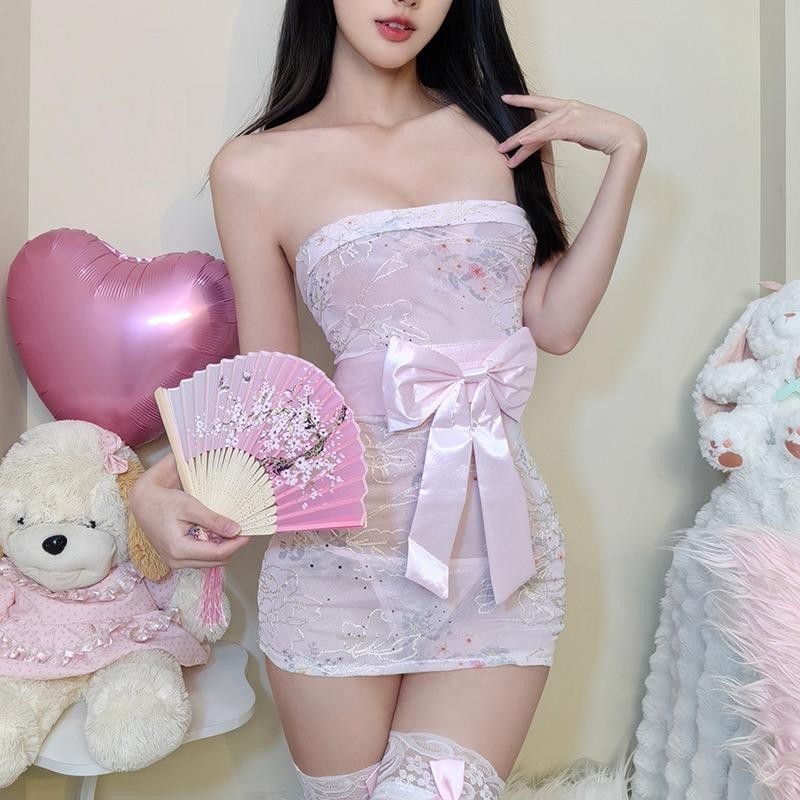 Sexy underwear embroidery printing perspective kimono sexy tube top hip-wrapped uniform slim and thin