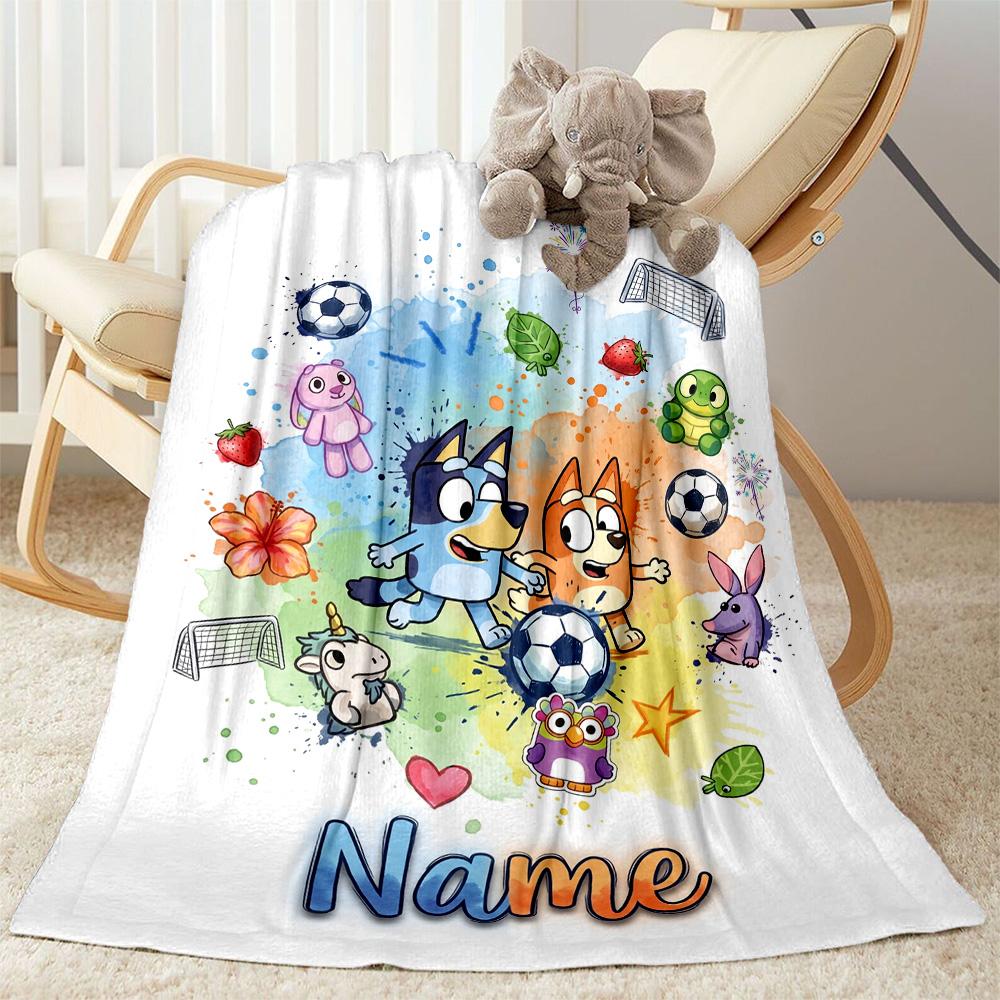 Bluey's Soccer Adventure Personalized Name Blanket Gift Customizable Blanket Durable Comfort Perfect for Nap Bedding Office Office Chair