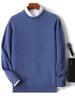 Men's 100% Pure Wool Crew Neck Sweater - Medium Thickness, Solid Color Knitwear for Autumn and Winter Warmth