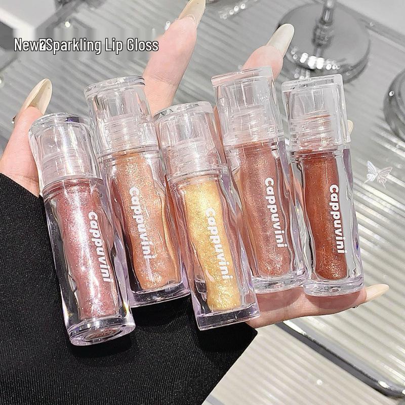 Cappuvini Water-Glow Bling Lip Gloss - Watery, Plump, Pearlescent Brightening Overcoat