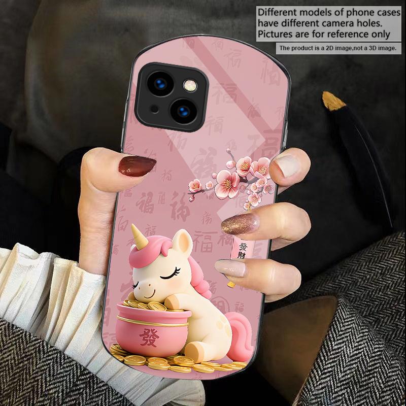 

Благоприятный единорог Для iPhone 17 16 15 14 Pro 13 Plus 12 mini 11 Pro Max XR X S 7 8 Эллиптический чехол для телефона из закаленного стекла iPhone 13 mini