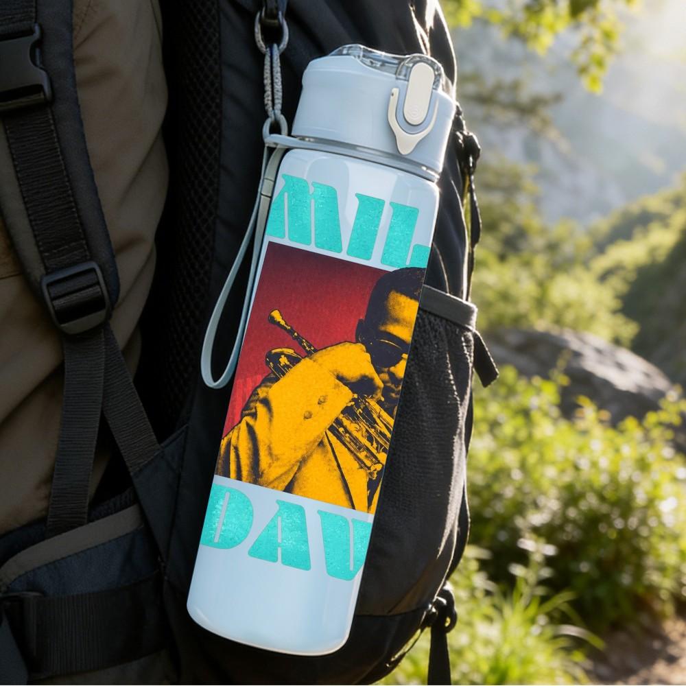 1PC Miles Davis Jazz 750ml Sports Water Bottle Leakproof Straw Lid Outdoor Office Home