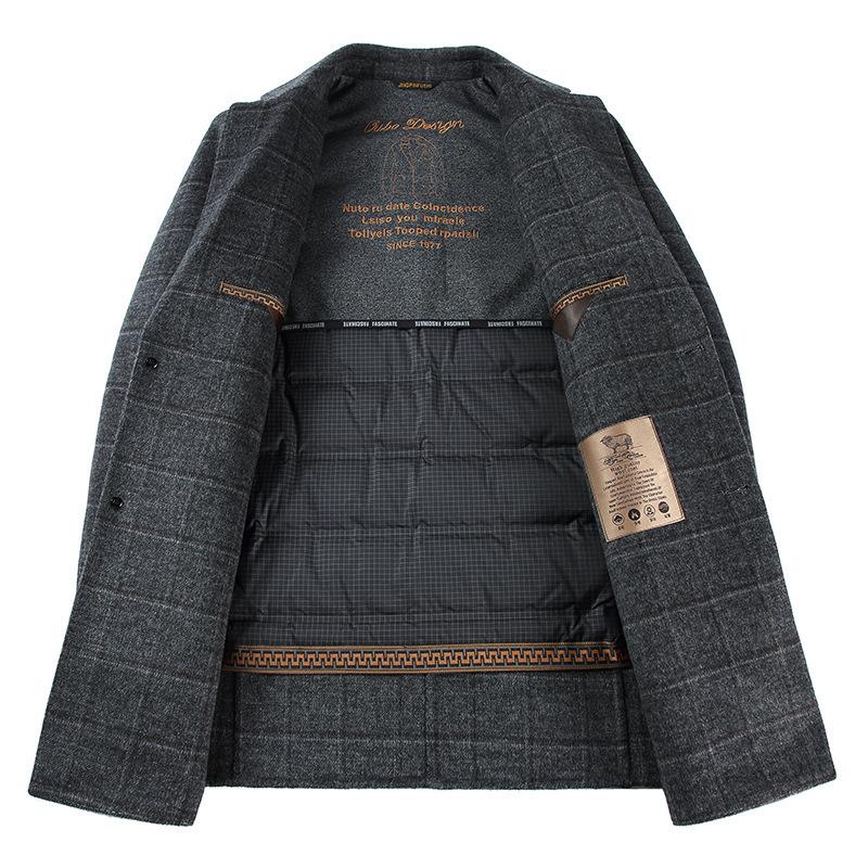 High-end Wool Suit for Young and Middle-aged People, Down-lined Woolen Coat, Men's Double-sided Cashmere Coat, Winter Dad Coat