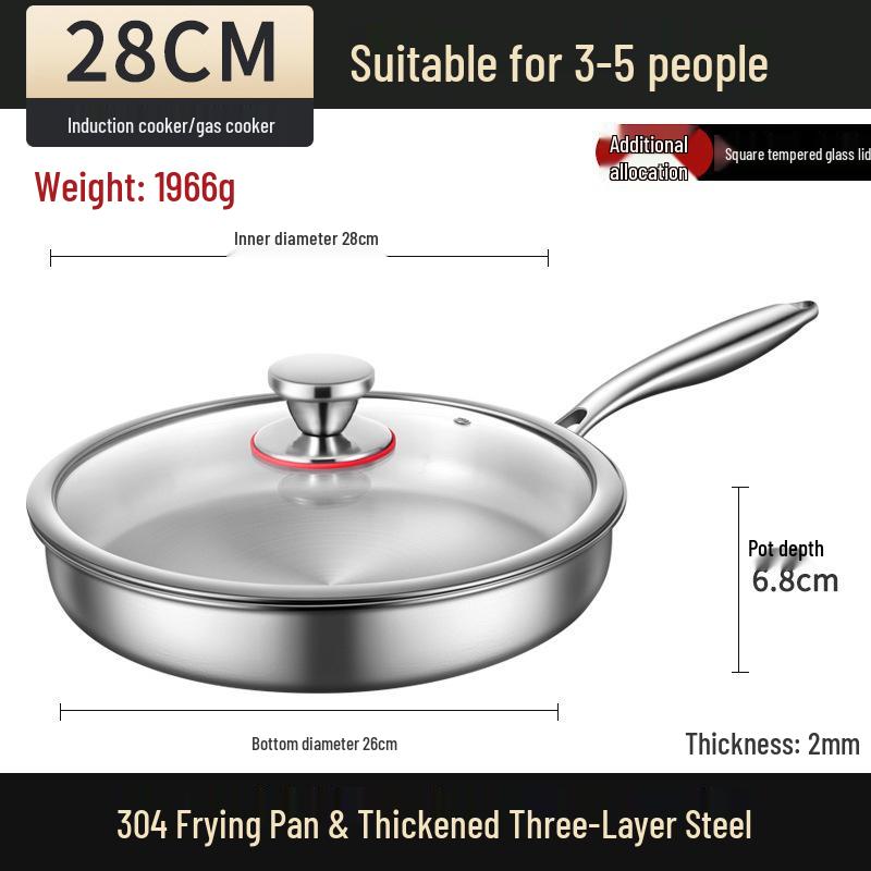 304 Edelstahl Antihaft-Pfanne, Verdickte Drei-Schicht-Flachbodenpfanne, Perfekt für den Haushalt zum Wok-Braten