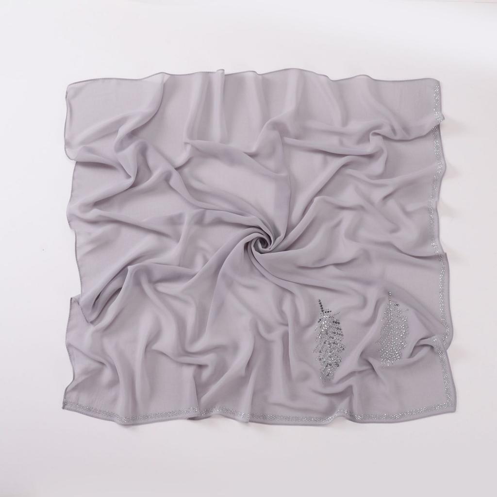 90Cm Luxury Rhinestone Feather Square Bubble Chiffon Instant Hijabs Shawls Lady High Quality Wrap Bufandas Ramadan Muslim Sjaal