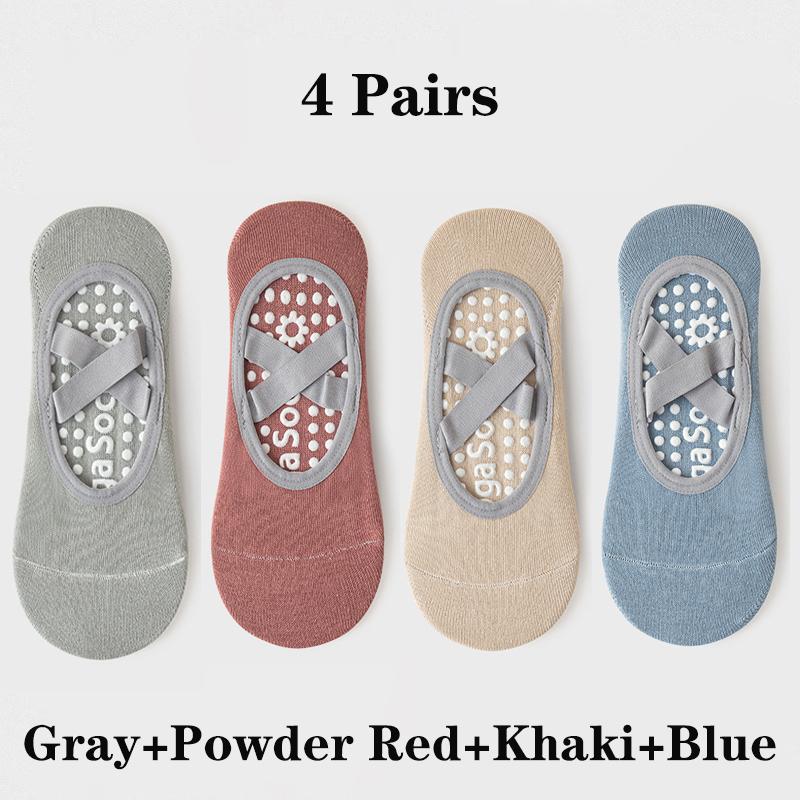 4 Pairs Yoga Socks for Women Bandage Pilates Non-Slip Grip Socks Backless Breathable Fitness Sports Ballet Dance Floor Socks