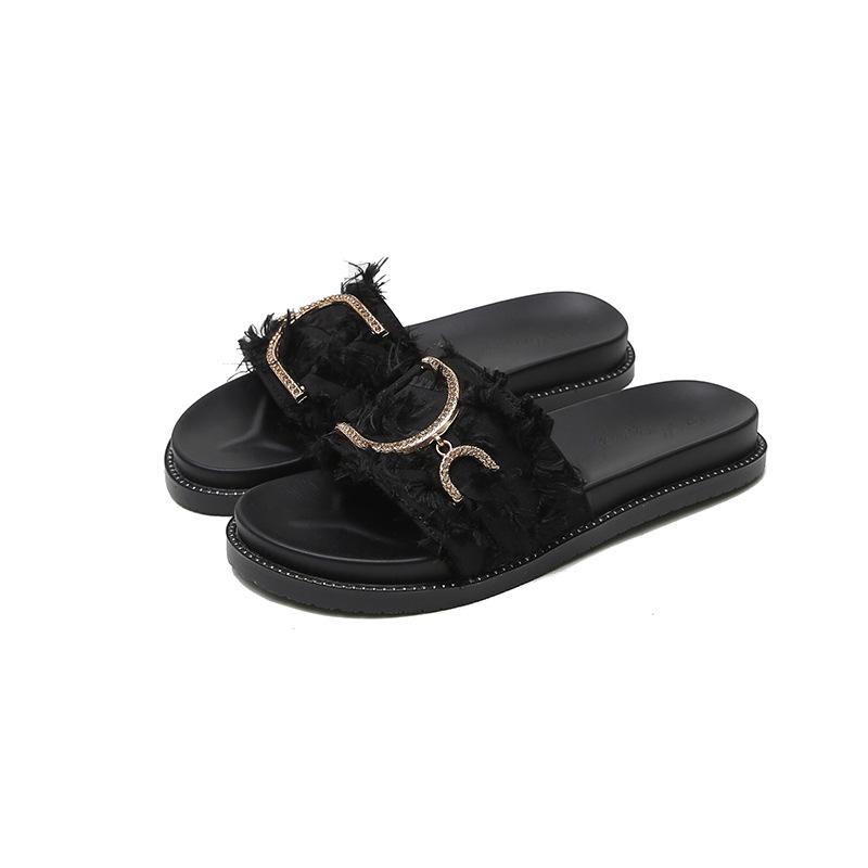 Fashion Big Size 34-43 Women Flat Heels Sandals Comfy Slip On Slides Woman Slippers Outside Rubber Flip Flops Femme Shoes Clogs Summer