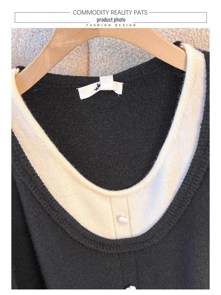 Plus Size Sweet Patchwork Knitwear for Women - Spring/Autumn, 130-320 Jin, Age-Reducing Two-Piece Top