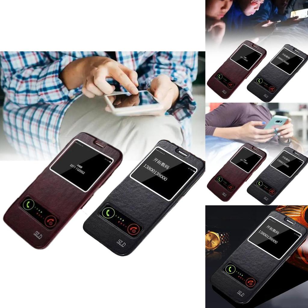 For Samsung S6 S7 S7edge S6edge Premium Leather Phone Protector With Durable Double Window Flip Cover For Office And Commute