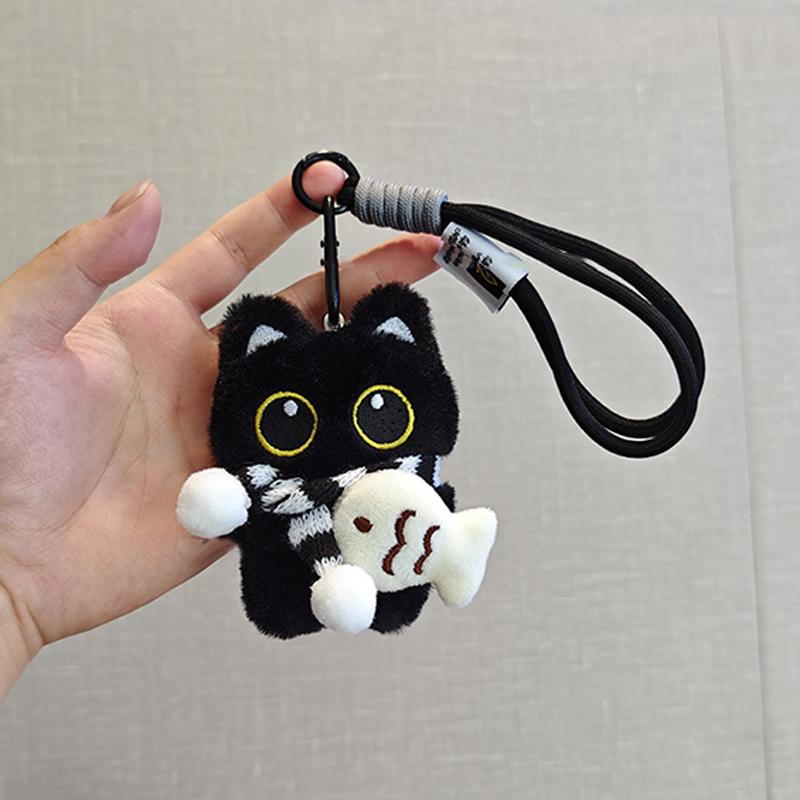 Quietschig Süße Schwarz Weiße Katze Plüschpuppe Kleiner Anhänger Schlüsselanhänger Cartoon Puppe Spielzeug Anhänger Schlüsselring Taschenanhänger Kindergeschenk
