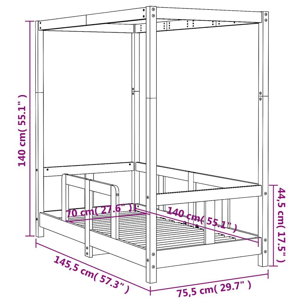 Kids  Bed 70 X 140 Cm Solid Pine Wood
